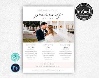 Modelo de preços de fotografia, modelo de preços de fotografia de casamento, modelo de lista de preços de casamento, guia de preços de casamento, folha de preços de casamento