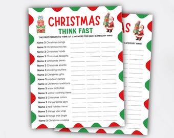 Christmas Think Fast Game, Fun Christmas Game for Adults Kids, Family Christmas Games, Christmas Party Games, Holiday Office Game