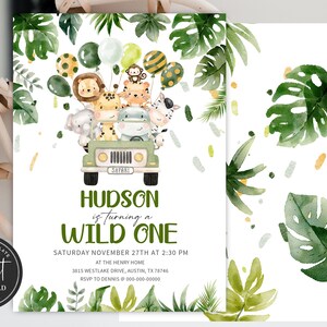Safari Birthday Invitation, Wild One Birthday Invitation, Wild One Birthday Boy Invitation, Gold Jungle Animals invitations, BSI11ZBR