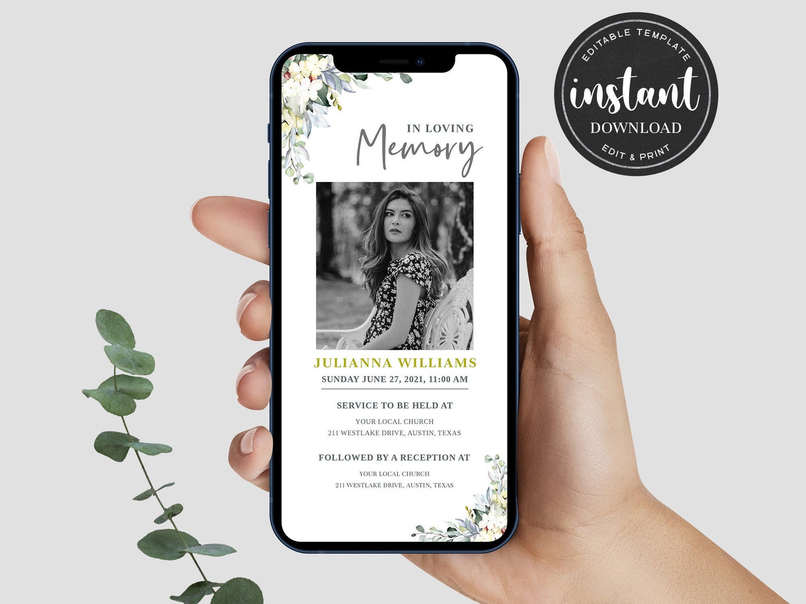 Digital Funeral Invitation Electronic Funeral Announcement Etsy