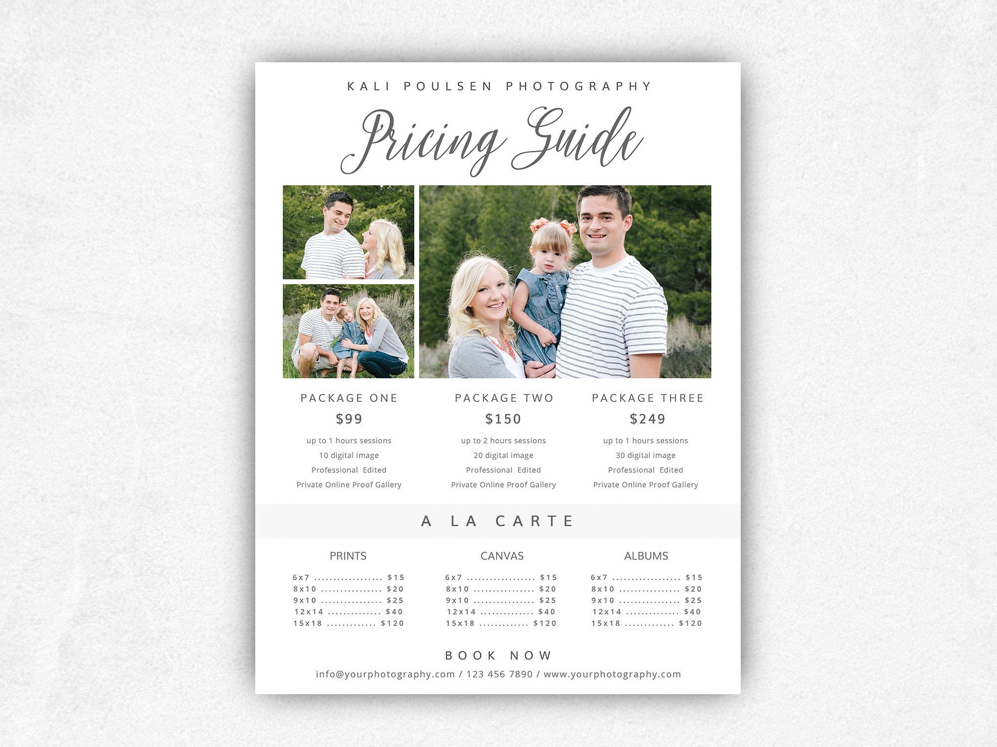 Family Photography Price List Template Photography Pricing Etsy