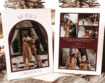 Boho Christmas Card Template, Holiday Photo Card, Minimalist Christmas Photo Card, Arch Christmas Family Photo Card, Editable Christmas Card