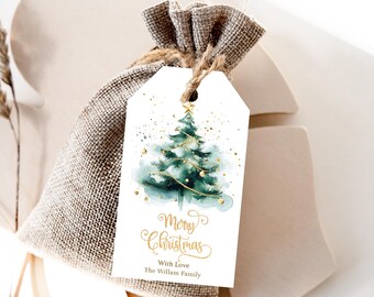 Gold Merry Christmas Gift Tag, Merry Christmas Tag, Holiday Party Favor Tag, Christmas Present Label, Christmas Gift Tags, Xmas Gift Label