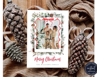 Christmas Photo Card Template, Merry Christmas Card Template, Photo Christmas Card Template, Bow Holiday Card, Photo Holiday Card Template