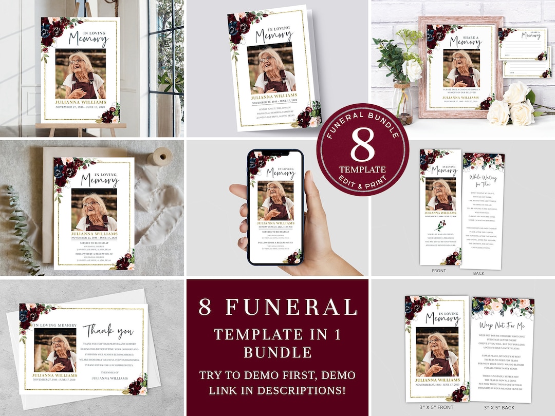 Funeral Bundle, Funeral Program Bundle, Celebration of Life Package, in ...