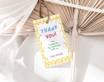 Fun to Be One Thank You Tag Template, Primary Colors Birthday Thank You Tags, First Birthday Favor Tags, Birthday Gift Tags, Canva Template