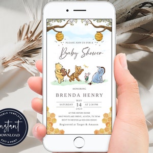Winnie the Pooh Baby Shower Evite, Classic Winnie the Pooh Baby Shower Evite, Gender Neutral Winnie the Pooh Evite, Electronic Baby Shower