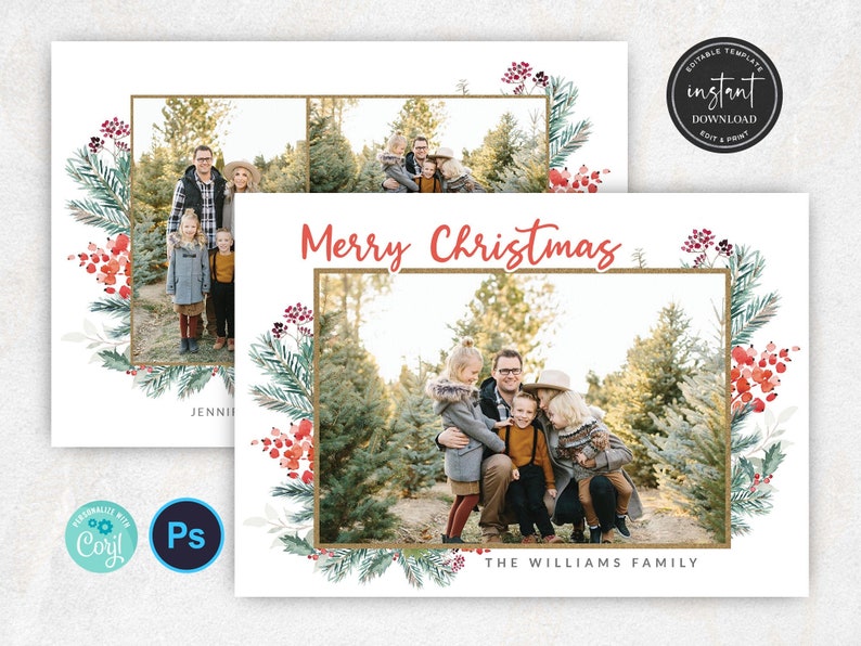 Merry Christmas Photo Card Template, Christmas Card Template, Holiday Card Template, Holiday Photo Cards, Christmas Photo Card Template, PSD 