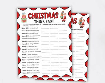 Christmas Think Fast Game, Family Christmas Games, Fun Christmas Game for Adults Kids, Office Christmas Party Game, Holiday Office Game