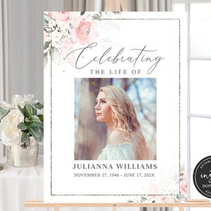 Funeral Welcome Sign, Celebration of Life Welcome Sign, Memorial Sign, Blush Funeral Sign, Memorial Poster, Celebration of Life Decoration