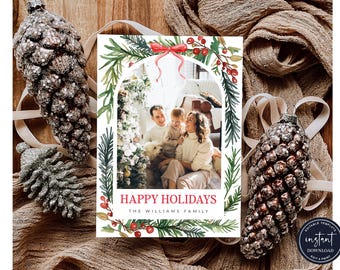 Christmas Card Template, Merry Christmas Photo Card, Photo Christmas Card Template, Bow Holiday Card Template, Photo Holiday Card Template