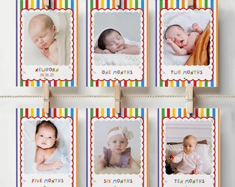 Fun to Be One Photo Monthly Banner, Colorful Boy Monthly Milestone Cards, Primary Colors Birthday Milestone Banner, First Year Photo Garland