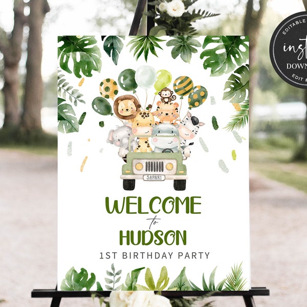 Safari Birthday Welcome Sign, Wild One Birthday Welcome Sign, Wild One Birthday Boy Welcome Sign, 1st Birthday Welcome Sign, BSI11ZBR