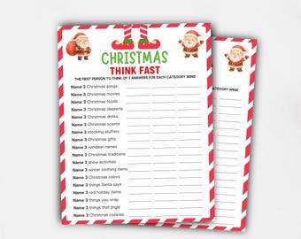 Christmas Think Fast Game, Family Christmas Games, Fun Christmas Game for Adults Kids, Office Christmas Party Game, Holiday Office Game