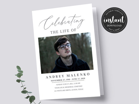 Minimalist Funeral Program Template, Simple Memorial Service, Obituary Program, Canva Celebration of Life Program, Elegant Funeral Program