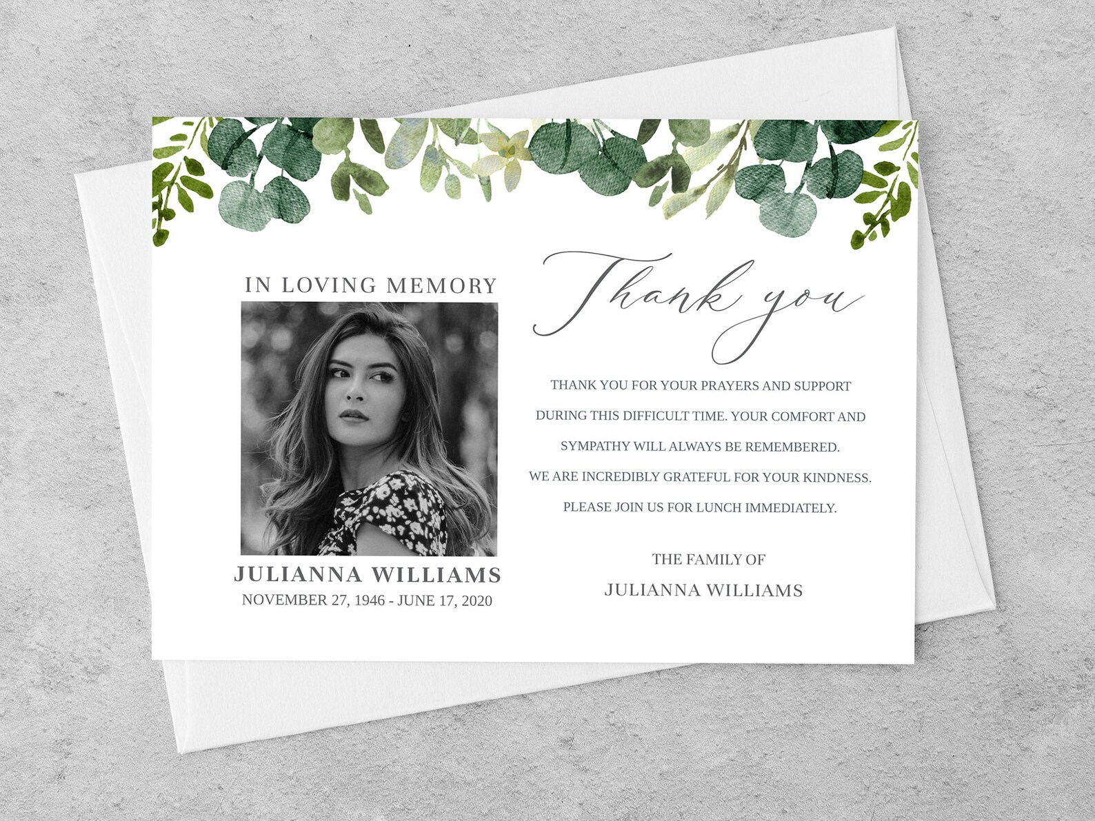 Funeral Thank You Card Funeral Thank You Cards Editable - Etsy