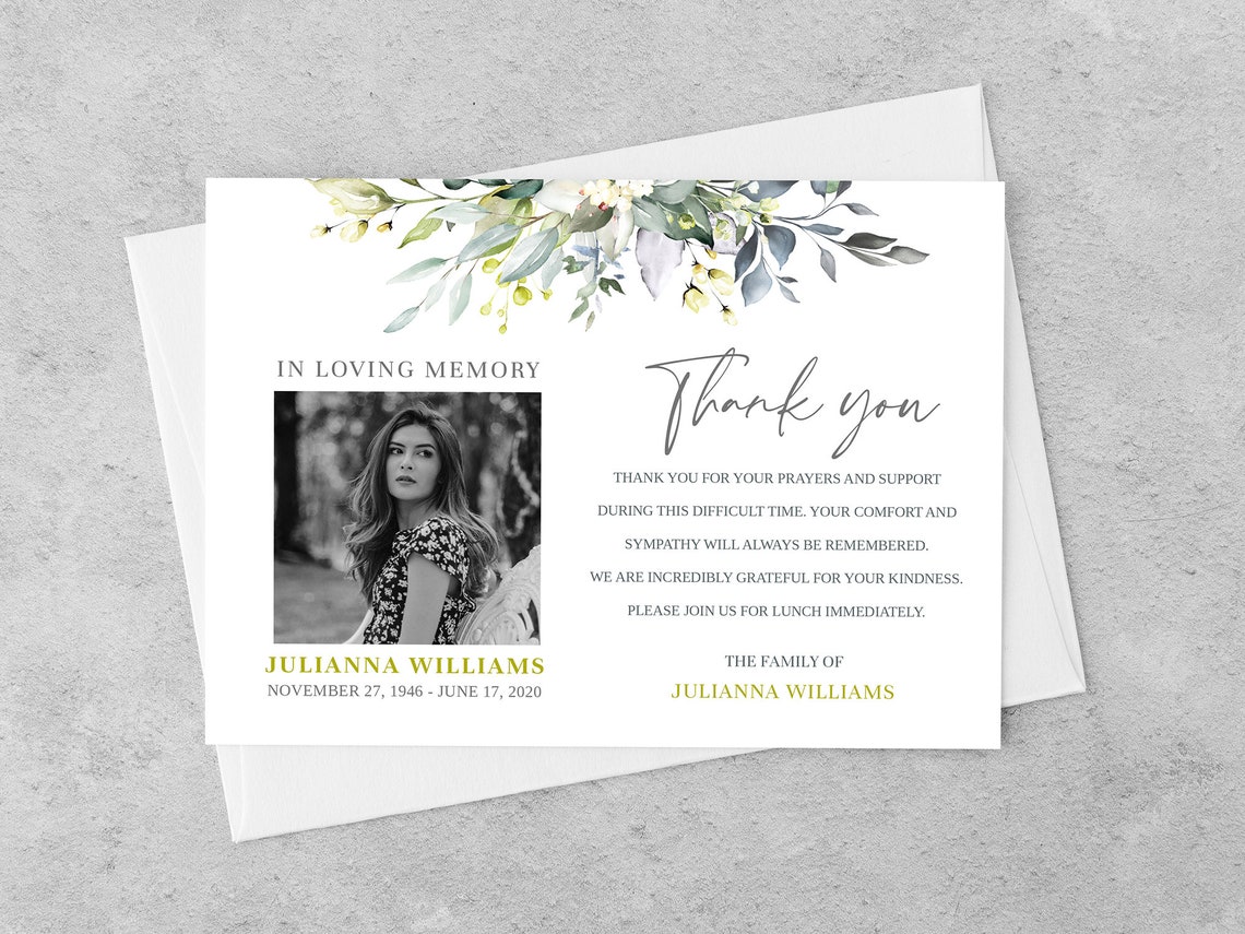 Funeral Thank You Card Template Funeral Thank You Cards - Etsy
