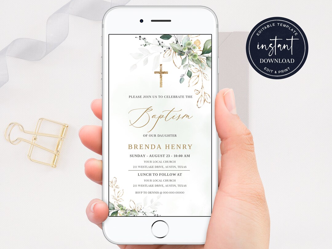 Electronic Baptism Invitation Template, Digital Baptism Text Invitation