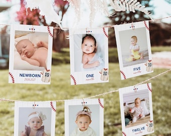 Rookie of the Year First Birthday Photo Banner, Baseball First Year Photo Banner, Monthly Milestone Cards, First Year Photo Garland Canva