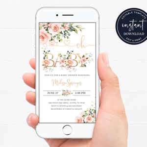 Electronic Baby Shower Invitation, Electronic Baby Shower, Sweet Baby Invitation, Sweet Baby Shower Evite, Blush Pink Gold Evite, BSI01ZBR