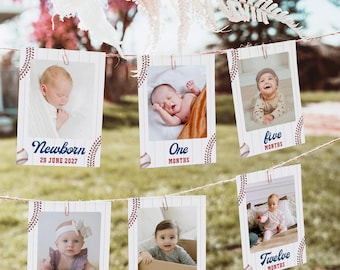 Rookie of the Year First Birthday Photo Banner, Baseball First Year Photo Banner, First Year Photo Garland, Editable Canva Template