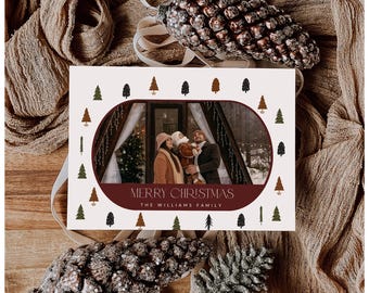 Boho-kerstkaartsjabloon, kerstkaart met foto, moderne kerstkaart, vrolijke kerstkaart, bewerkbare kerstkaart, boho-vakantiekaarten