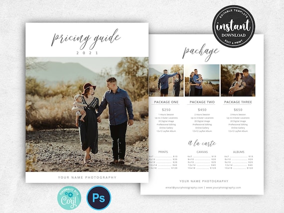 Photography Pricing Template, Pricing Guide Template, Pricing Sheet Template, Price Guide List for Photographers, Photography Pricing Guide