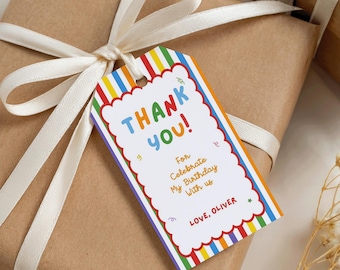 Fun to Be One Thank You Tag Template, Primary Colors Birthday Thank You Tags, First Birthday Favor Tags, Birthday Gift Tags, Canva Template