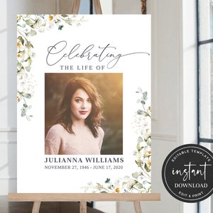 Celebration of Life Welcome Sign, Greenery Funeral Welcome Sign, In Loving Memory Sign, Celebration of Life Sign, Funeral Décor FDP025ZBR