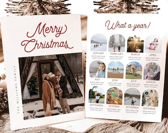 Year in Review Christmas Card Template, What a Year Christmas Card Template, What a Year Photo Collage, Holiday Photo Card Canva Template