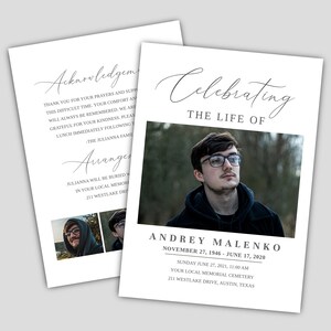 Minimalist Funeral Program Template, Simple Memorial Service, Canva Celebration of Life Invitation, Editable In Loving Memory image 4