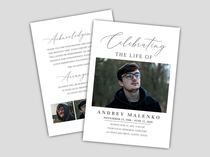 Minimalist Funeral Program Template, Simple Memorial Service, Canva Celebration of Life Invitation, Editable In Loving Memory image 4