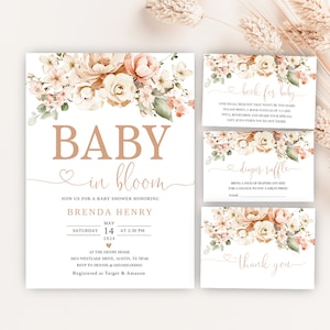 Editable Baby in Bloom Baby Shower Invitation, Pink Baby Shower Invitation Set, Pink Floral Baby Shower Invitation, Baby in Bloom Invitation