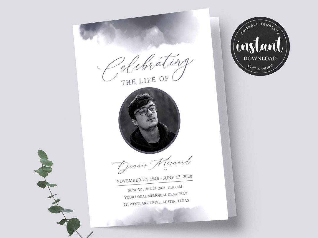Minimalist Funeral Program Template, Simple Memorial Service, Obituary ...