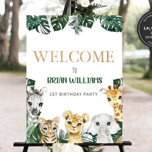 Safari Birthday Welcome Sign, Wild One 1st Birthday Welcome Sign, Wild One Birthday Boy Sign, Gold Jungle Birthday Welcome Sign, BSI12ZBR
