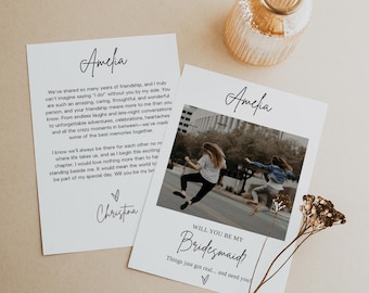 Photo Bridesmaid Proposal Card Template, Will You Be My Bridesmaid Card, Editable Maid Of Honor Proposal, Bridesmaid Proposal Cards