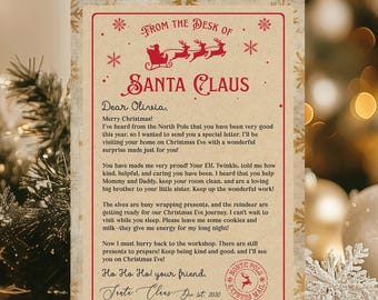 Editable Letter from Santa Template, Personalized Vintage Letter from Santa Claus, North Pole Mail for Kids, Santa on Christmas Morning