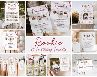 Rookie of the Year First Birthday Bundle, Rookie of the Year Invitation, Boy Rookie Year Bundle, Baseball 1st Birthday, Canva Templates