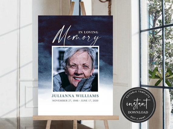 Templates Memorial Sign Editable Funeral Welcome Sign Funeral Decor ...