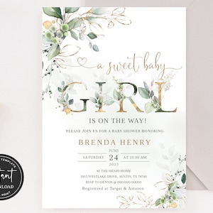 Greenery Baby Shower Invitation, Girl Baby Shower Invitation, Gender Neutral Baby Shower Invitation, Baby Shower Invite, Girls Baby Shower