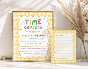 Fun to Be One Time Capsule Set, Primary Colors Birthday Party Sign, 1st Birthday Milestone Keepsake, First Birthday Guest Activity, Canva