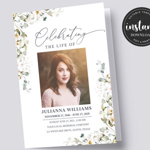 Funeral Program Template, Greenery Funeral Program, Memorial Program Template, In loving Memory Template, Celebration of life, FDP025ZBR