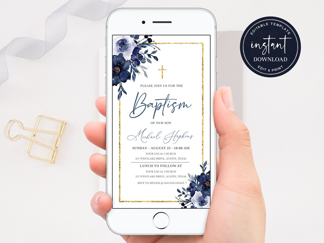 Electronic Baptism Invitation Template, Digital Baptism Text Invitation