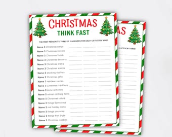 Christmas Think Fast Game, Fun Christmas Game for Adults Kids, Family Christmas Games, Christmas Party Games, Holiday Office Game