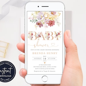 Electronic Baby Shower Invitation, Pink Floral Electronic Baby Shower Evite, Blush Pink Baby Shower Evite, Pink & Gold Baby Shower Evite