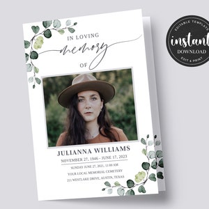Greenery Funeral Program Template, Watercolor Funeral Program, Memorial Service Template, Celebration of life Funeral Program FDP026ZBR