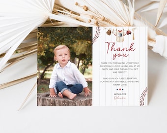 Rookie of the Year First Birthday Thank You Card, Baseball Photo Thank You Card Template, Boy 1st Birthday Thank You Notes, Canva Template