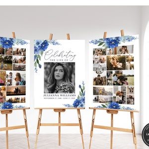 May include: A memorial photo collage with blue floral accents. The collage features a photo of a woman and the text "Celebrating the life of Julianna Williams, November 27, 1946 - June 17, 2020".
