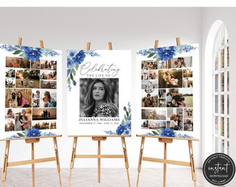Funeral Collage Template, Funeral Photo Collage Bundle, Funeral Welcome Sign, Memorial Poster, Easel Display Memorial Poster, Canva Template