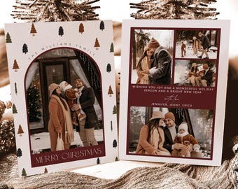 Boho Christmas Card Template, Photo Christmas Card, Arch Christmas Card, Merry Christmas Card, Editable Holiday Card, Boho Holiday Card